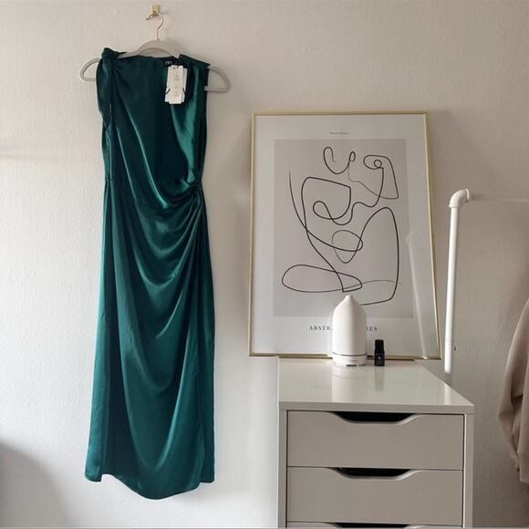 NWT ZARA SATIN-FINISH DRESS WITH DRAPED DETAIL - Picture 2 of 10